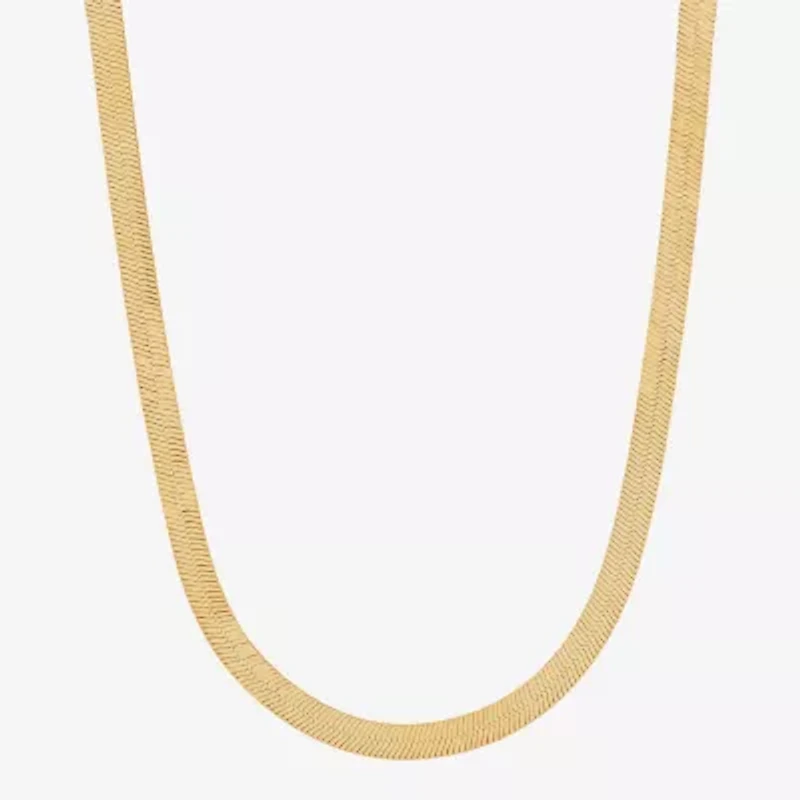 Bonded Brilliance Womens 14K Gold Over Silver 18 Inch Herringbone Chain Necklace