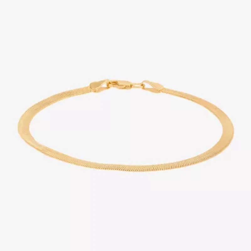 Bonded Brilliance Womens 14K Gold Over Silver 7.5 Inch Solid Herringbone Chain Bracelet