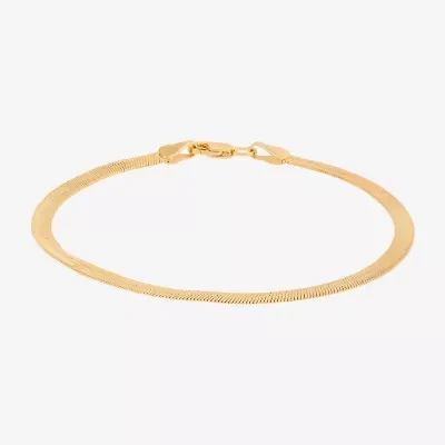 Bonded Brilliance Womens 14K Gold Over Silver 7.5 Inch Solid Herringbone Chain Bracelet