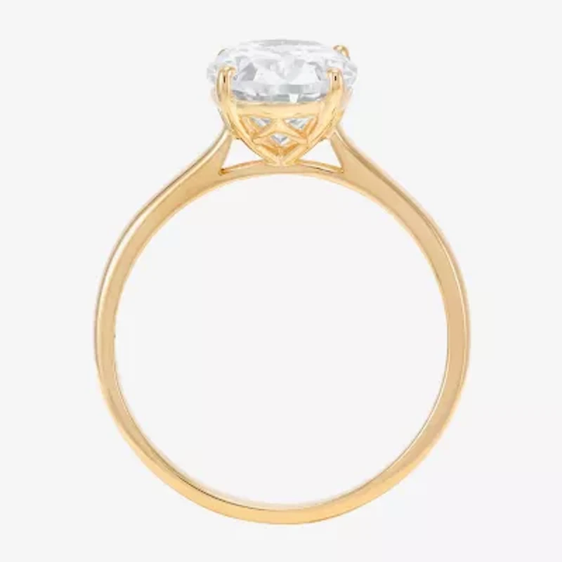 Womens White Cubic Zirconia 10K Gold Oval Solitaire Cocktail Ring