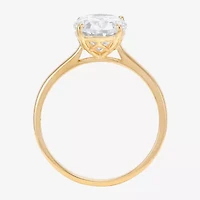 Womens White Cubic Zirconia 10K Gold Oval Solitaire Cocktail Ring