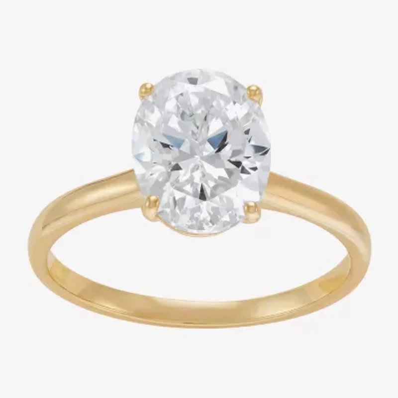 Womens White Cubic Zirconia 10K Gold Oval Solitaire Cocktail Ring