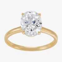 Womens White Cubic Zirconia 10K Gold Oval Solitaire Cocktail Ring