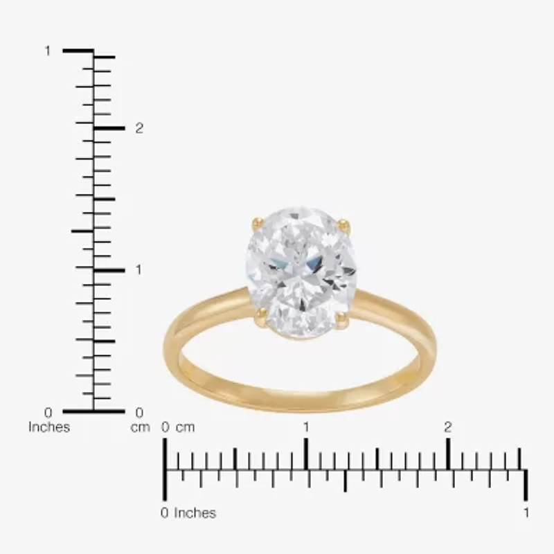 Womens White Cubic Zirconia 10K Gold Oval Solitaire Cocktail Ring