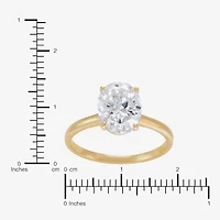 Womens White Cubic Zirconia 10K Gold Oval Solitaire Cocktail Ring