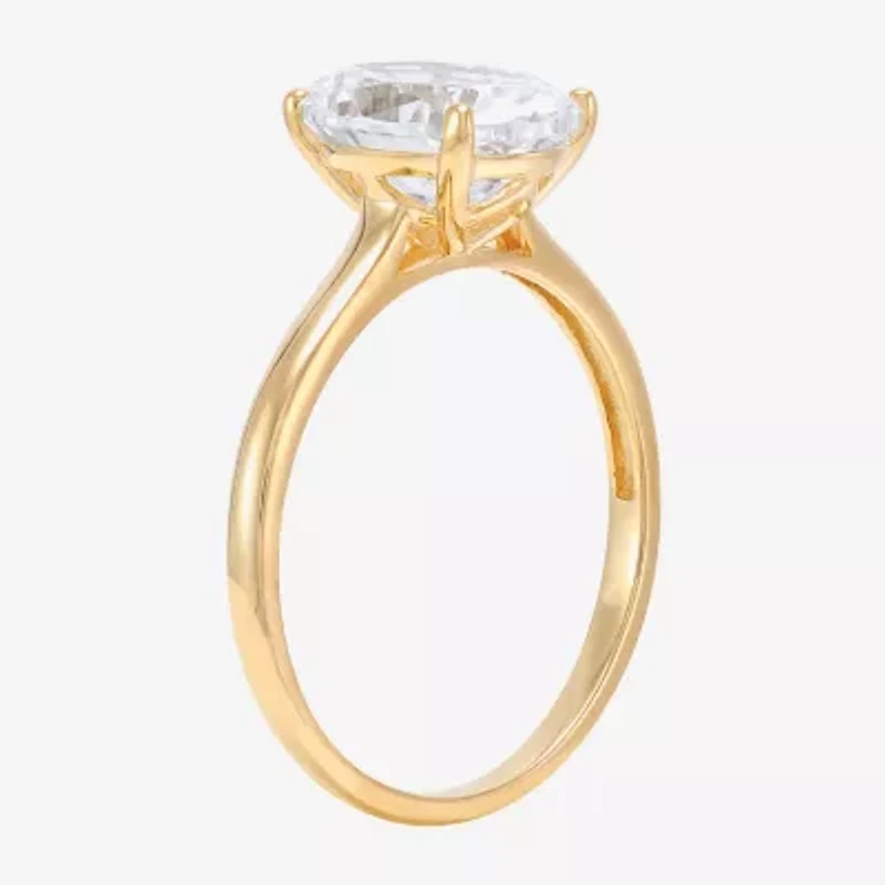 Womens White Cubic Zirconia 10K Gold Oval Solitaire Cocktail Ring