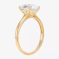 Womens White Cubic Zirconia 10K Gold Oval Solitaire Cocktail Ring