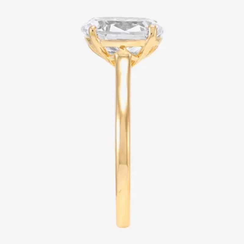 Womens White Cubic Zirconia 10K Gold Oval Solitaire Cocktail Ring