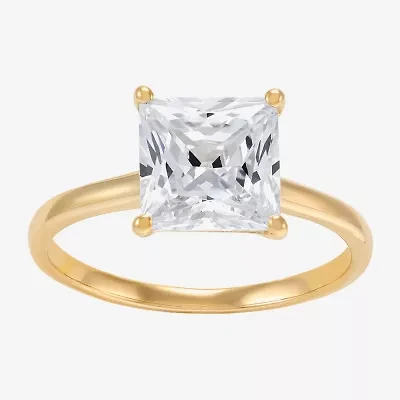 Womens White Cubic Zirconia 10K Gold Solitaire Cocktail Ring