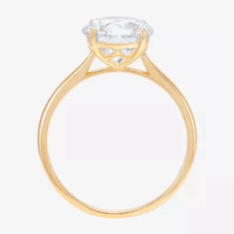 Womens White Cubic Zirconia 10K Gold Round Solitaire Cocktail Ring