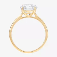 Womens White Cubic Zirconia 10K Gold Round Solitaire Cocktail Ring