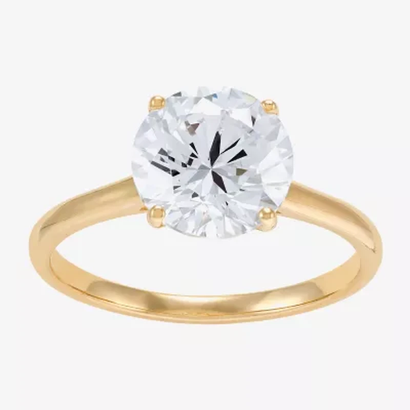 Womens White Cubic Zirconia 10K Gold Round Solitaire Cocktail Ring