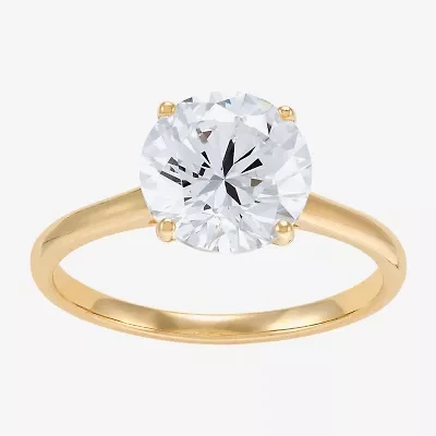 Womens White Cubic Zirconia 10K Gold Round Solitaire Cocktail Ring