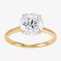 Womens White Cubic Zirconia 10K Gold Round Solitaire Cocktail Ring