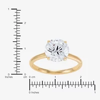 Womens White Cubic Zirconia 10K Gold Round Solitaire Cocktail Ring