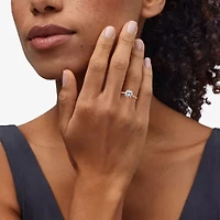 Womens White Cubic Zirconia 10K Gold Round Solitaire Cocktail Ring