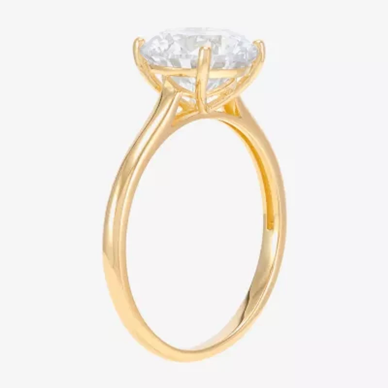 Womens White Cubic Zirconia 10K Gold Round Solitaire Cocktail Ring