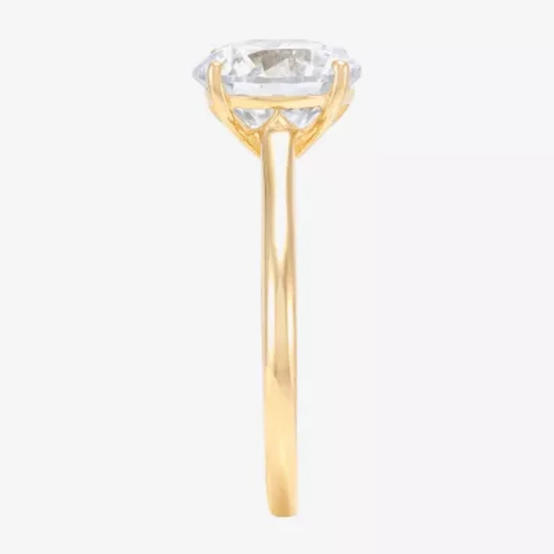 Womens White Cubic Zirconia 10K Gold Round Solitaire Cocktail Ring