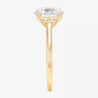 Womens White Cubic Zirconia 10K Gold Round Solitaire Cocktail Ring