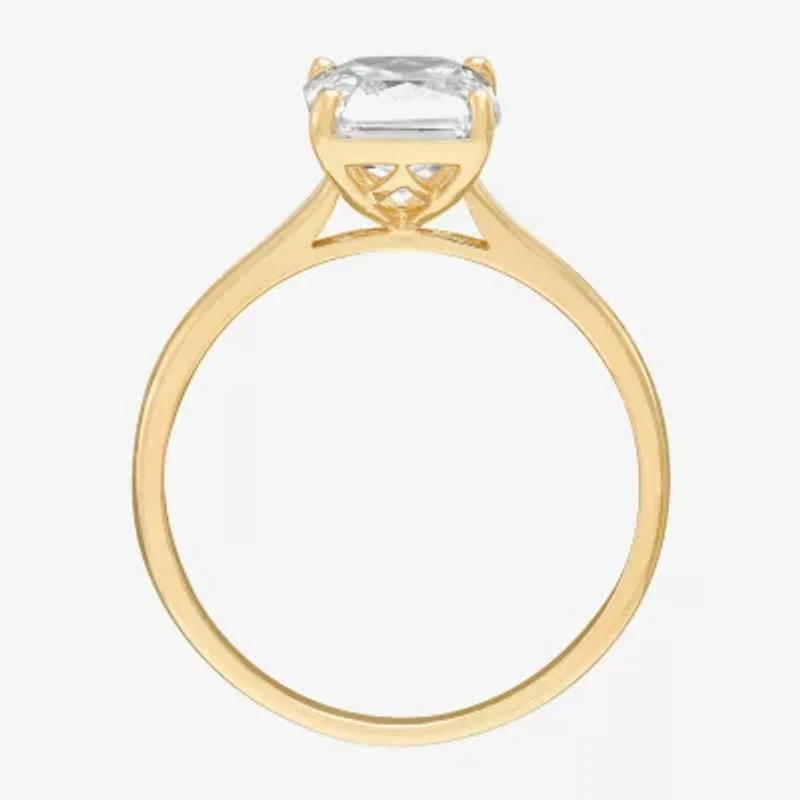 Womens White Cubic Zirconia 10K Gold Solitaire Cocktail Ring