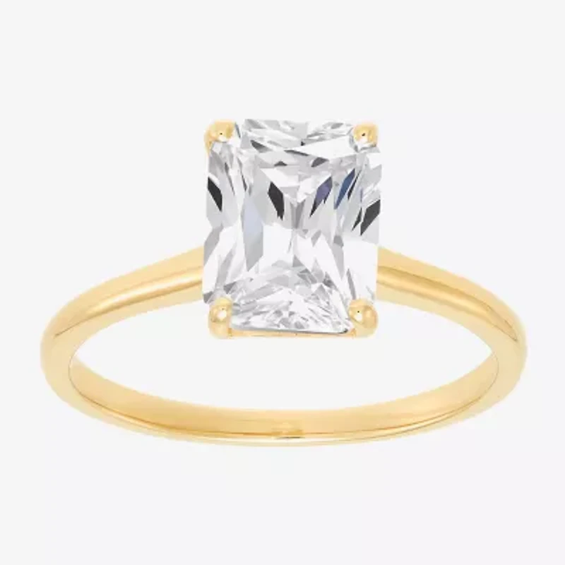 Womens White Cubic Zirconia 10K Gold Solitaire Cocktail Ring