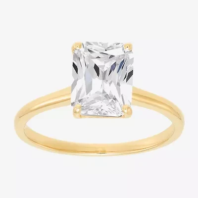 Womens White Cubic Zirconia 10K Gold Solitaire Cocktail Ring