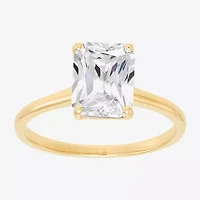Womens White Cubic Zirconia 10K Gold Solitaire Cocktail Ring