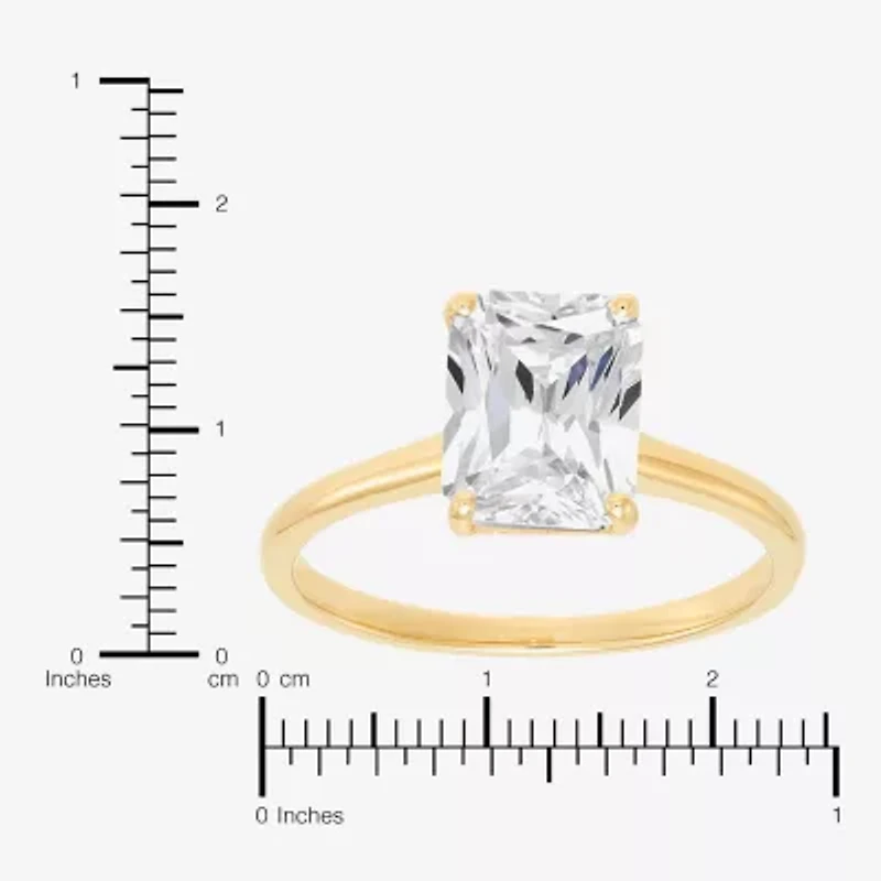 Womens White Cubic Zirconia 10K Gold Solitaire Cocktail Ring