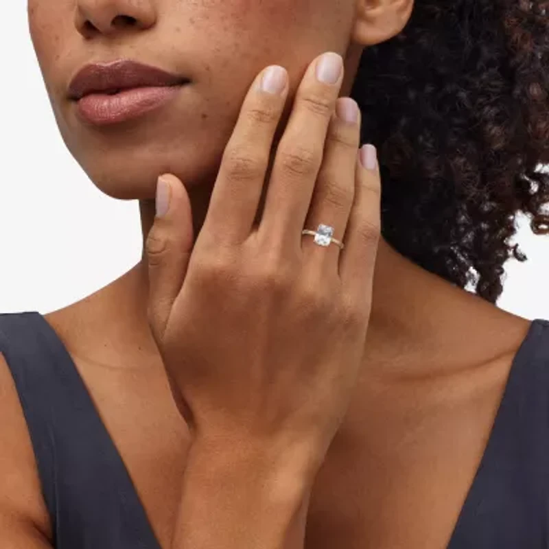 Womens White Cubic Zirconia 10K Gold Solitaire Cocktail Ring