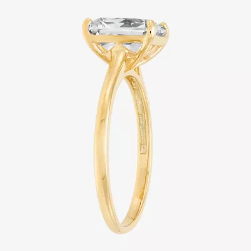 Womens White Cubic Zirconia 10K Gold Solitaire Cocktail Ring
