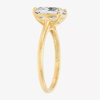 Womens White Cubic Zirconia 10K Gold Solitaire Cocktail Ring