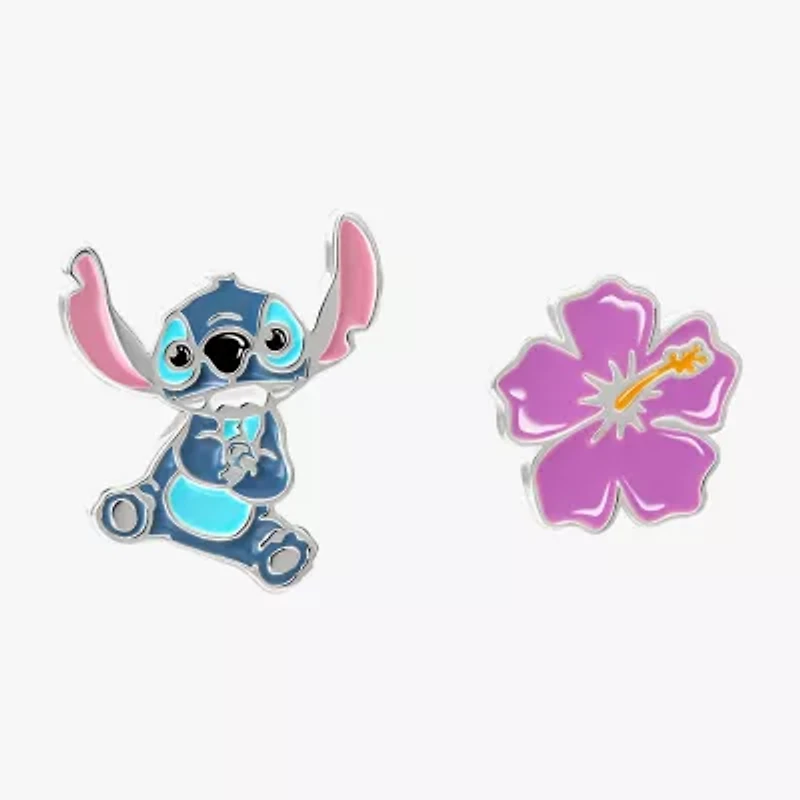 Disney Collection Sterling Silver 12.8mm Flower Lilo & Stitch Stud Earrings