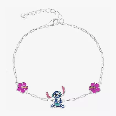 Disney Collection Girls Sterling Silver Flower Lilo & Stitch Bolo Bracelet