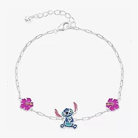 Disney Collection Girls Sterling Silver Flower Lilo & Stitch Bolo Bracelet