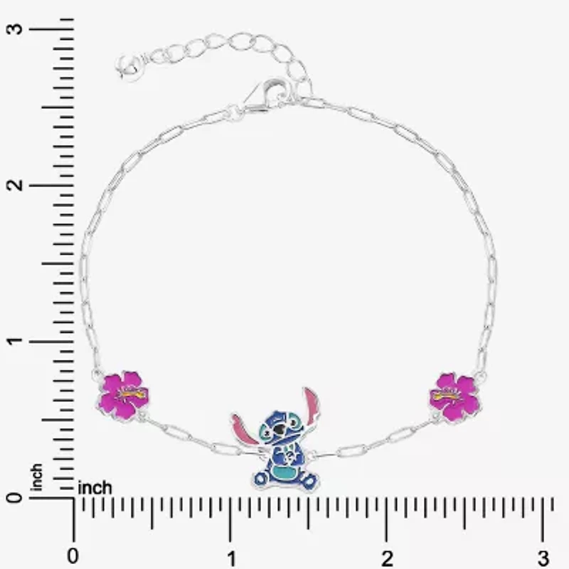 Disney Collection Girls Sterling Silver Flower Lilo & Stitch Bolo Bracelet