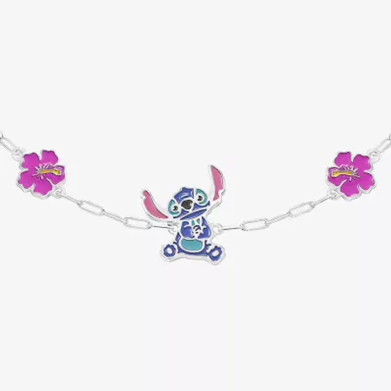 Disney Collection Girls Sterling Silver Flower Lilo & Stitch Bolo Bracelet