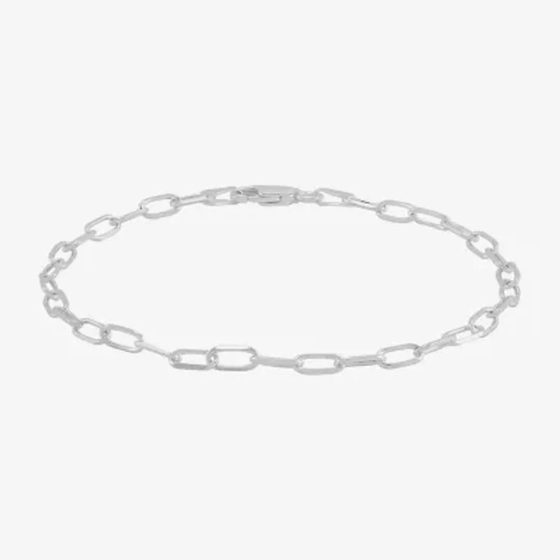 Made In Italy Womens Sterling Silver Inch Solid Link Chain Bracelet