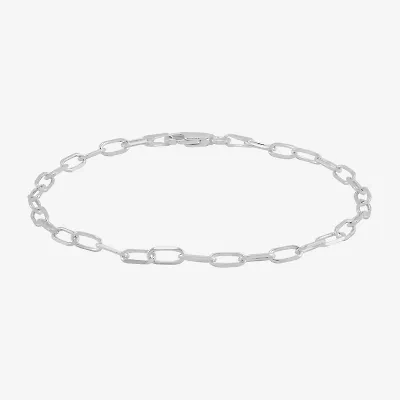 Made In Italy Womens Sterling Silver Inch Solid Link Chain Bracelet
