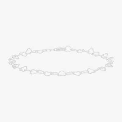 Made in Italy Womens Sterling Silver 9 Inch Solid Link Heart Ankle Bracelet