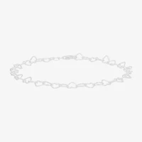 Made in Italy Womens Sterling Silver 9 Inch Solid Link Heart Ankle Bracelet