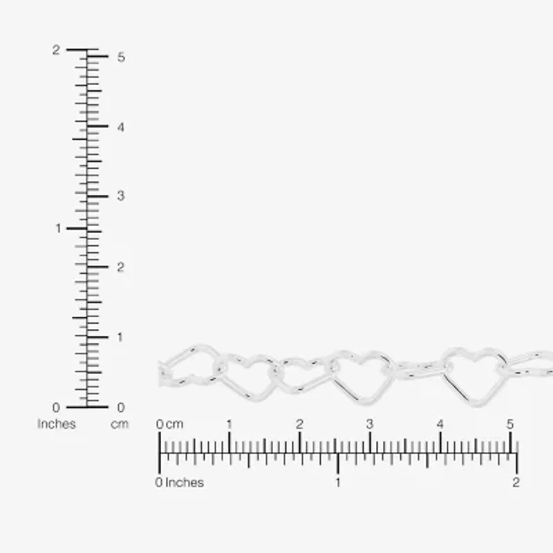 Made in Italy Womens Sterling Silver 9 Inch Solid Link Heart Ankle Bracelet