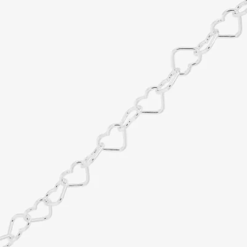 Made in Italy Womens Sterling Silver 9 Inch Solid Link Heart Ankle Bracelet