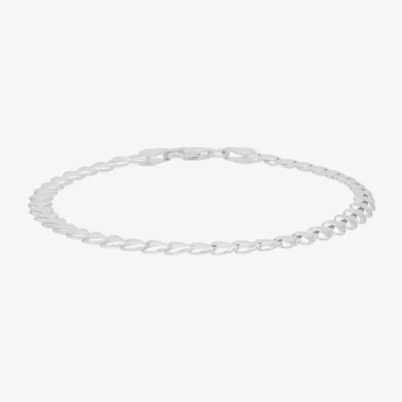 Made in Italy Womens Sterling Silver 7.5 Inch Solid Link Heart Chain Bracelet