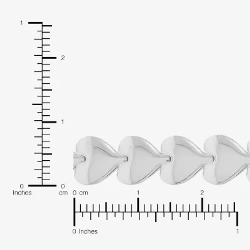 Made in Italy Womens Sterling Silver 7.5 Inch Solid Link Heart Chain Bracelet