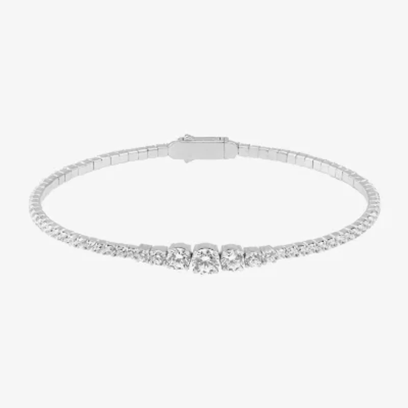 Diamonart Womens Lab Created White Cubic Zirconia Sterling Silver Bangle Bracelet