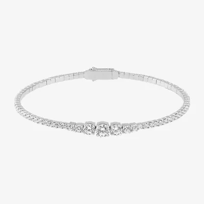 Diamonart Womens Lab Created White Cubic Zirconia Sterling Silver Bangle Bracelet