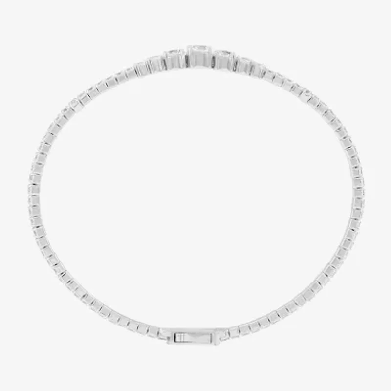 Diamonart Womens Lab Created White Cubic Zirconia Sterling Silver Bangle Bracelet