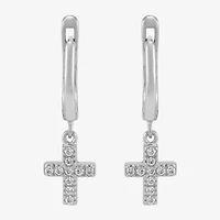 Diamonart Cross Womens Lab Created White Cubic Zirconia Sterling Silver Cross Drop Earrings