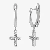 Diamonart Cross Womens Lab Created White Cubic Zirconia Sterling Silver Cross Drop Earrings
