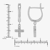 Diamonart Cross Womens Lab Created White Cubic Zirconia Sterling Silver Cross Drop Earrings